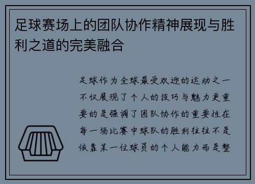 足球赛场上的团队协作精神展现与胜利之道的完美融合